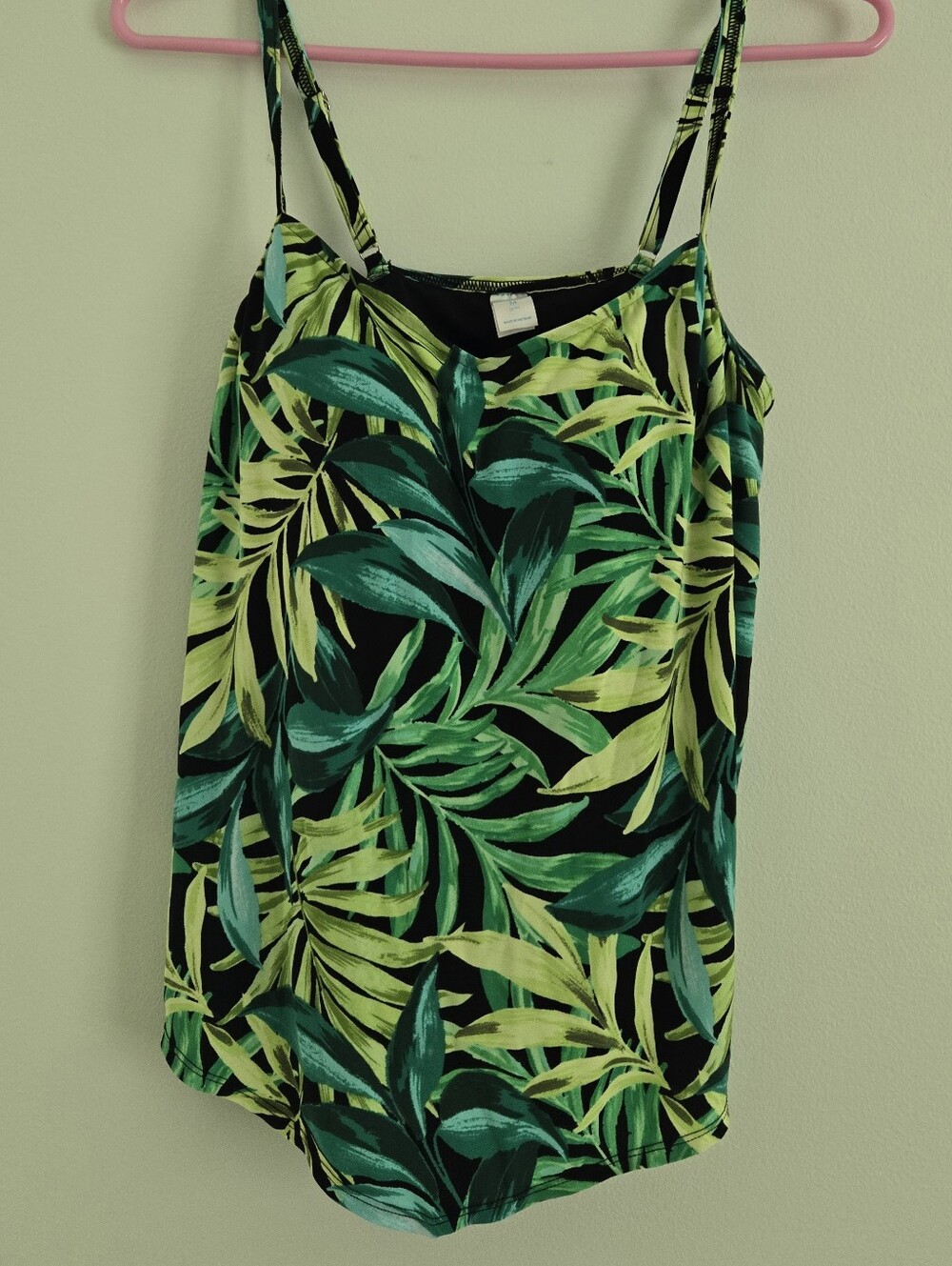 Green Tropical Leaf Spaghetti-Strap Camisole